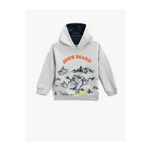 Koton Hooded Sweatshirt Snowboard Themed Printed Long Sleeve