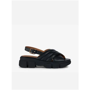 Black Women's Leather Sandals on Geox Platform - Women