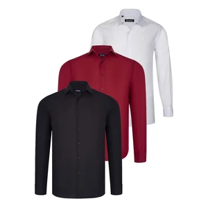 TRIPLE SET G726 DEWBERRY SHIRT-BLACK-WHITE-BURGUNDY