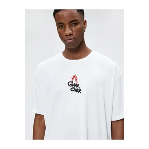 Koton Sports Oversize T-Shirt with Slogan Print Crew Neck Half Sleeves.