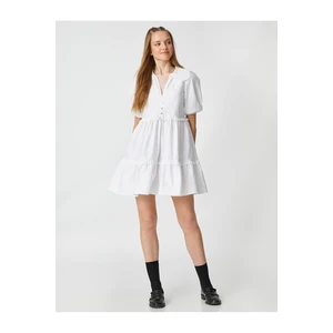 Koton Mini Poplin Shirt Dress with Balloon Sleeves, Baby Collar, Buttons