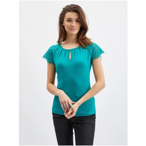 Orsay Turquoise Womens T-shirt with lace - Women