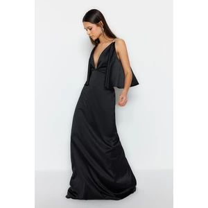 Trendyol Black Stone Strap Detailed V-neck Long Evening Dress