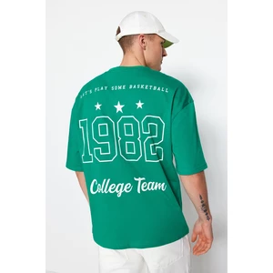 Trendyol Emerald Men's Oversize/Wide-Cut 100% Cotton College Print T-Shirt