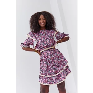 Black-lilac floral dress with ruffles