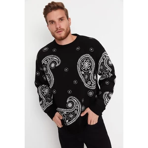 Trendyol Black Men's Oversize Paisley Patterned Crewneck Knitwear Sweater