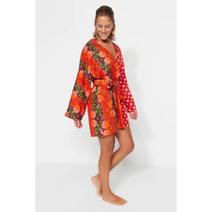 Trendyol Floral Pattern Belted Mini-Weave 100% Cotton Beach Dress