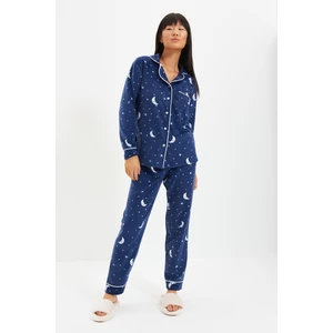 Trendyol Navy Blue Moon Pattern Dzianinowy zestaw piżam
