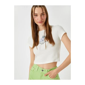 Koton Printed Crop T-Shirt Crew Neck