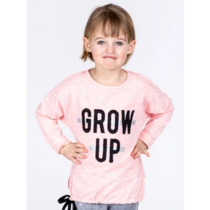 Pink cotton girl's blouse with inscription and trim