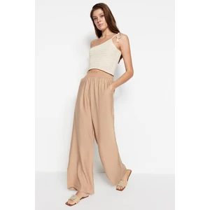 Trendyol Wide Cut Mink Woven Linen Look Trousers