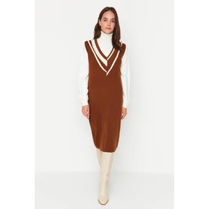 Trendyol Brown Maxi Sweater Color Block Dress