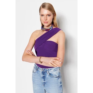 Trendyol Purple Asymmetrical Collar Detailed Fitted/Sleepy, Flexible Knitted Body With Snap Button