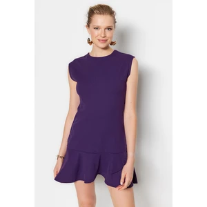 Trendyol Plum Crepe Creme Mini Smart Knitted Dress