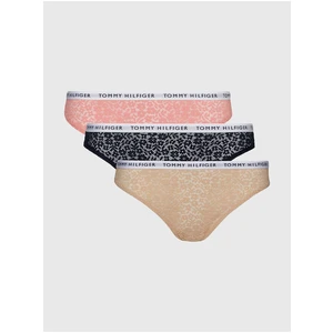 Tommy Hilfiger Set of three women's lace panties in black, pink and beige ba - Ladies