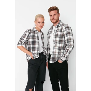 Trendyol Beige Unisex Regular Fit Plaid Tweed Shirt