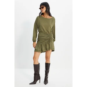 Trendyol Khaki Pleated Ruffle Dress
