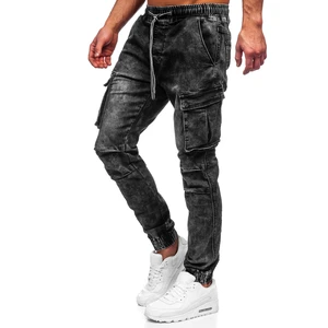 Čierne pánske cargo riflové jogger nohavice Bolf TF055