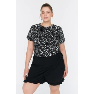 Trendyol Curve Black Tie Detailed Woven Short Skirt