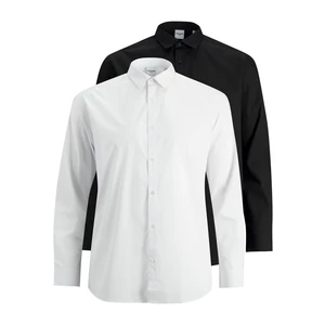 Jack&Jones PLUS 2 PACK - pánská košile JJJOE Slim Fit 12195941 Black/PACK WHIT 4XL