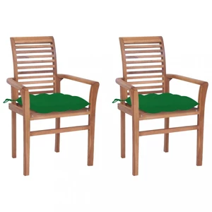 Zahradní jídelní židle s poduškou 2 ks teak Dekorhome Zelená,Zahradní jídelní židle s poduškou 2 ks teak Dekorhome Zelená