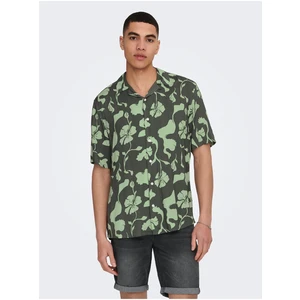 Green Mens Patterned Short Sleeve Shirt ONLY & SONS Dash - Men