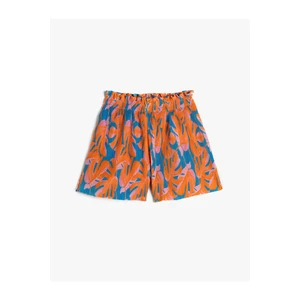 Koton Pleated Shorts With Elastic Waist, Floral Pattern Relaxed Cut.