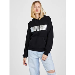 Black Women's Hoodie with Inscription in Guess Silver - Women