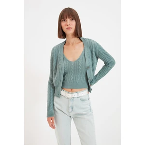 Trendyol Mint Knitted Detailed Blouse- Cardigan Knitwear Suit