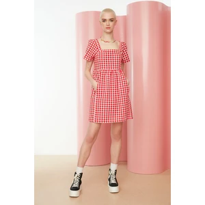 Trendyol Red Plaid Square Collar Dress