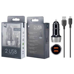 Nabíječka do auta PLUS A6134 s kabelem pro iPhone lightning, 2xUSB výstup 2.4A, Silver