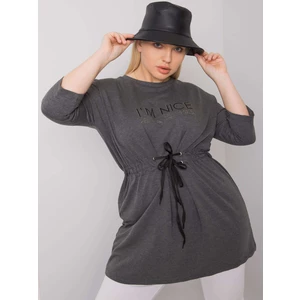 Dark gray melange plus size tunic with inscription