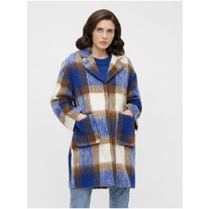 Brown-blue plaid coat with an admixture of wool . OBJECT Nina - Women