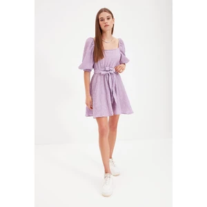 Trendyol Purple Belted Square Collar Dress