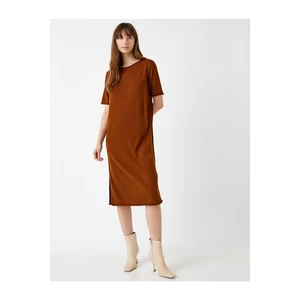 Koton Basic Midi Dress Short Sleeve Slit Detailed
