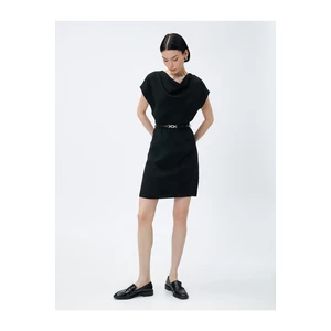 Koton Short Dress with a Plunging Collar Belt