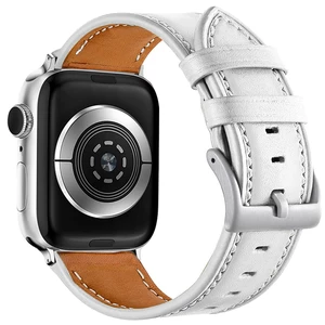 4wrist Kožený řemínek s bílým prošíváním pro Apple Watch - White 38/40/41 mm