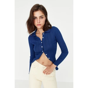 Trendyol Navy Blue Polo Collar Knitwear Cardigan