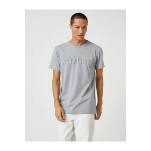 Koton Basic T-Shirt with Relief Slogan Print Crew Neck Short Sleeves