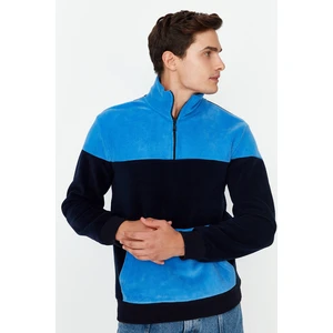 Trendyol Navy Blue Men's Regular/Regular Cut, Zippered Standing Collar Keeps You Warm, Thermal Thick Fleece Sweatshirt.