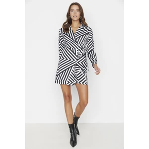 Trendyol Black Geometric Patterned Shirt Collar Dress