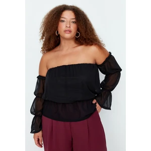 Trendyol Curve Black Carmen Collar Chiffon Woven Blouse