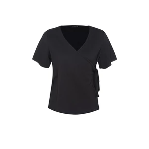 Trendyol Curve Black Knitted Double Breasted Blouse With Tie Detail