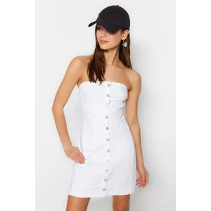 Trendyol White Mini Denim Dress With Buttons