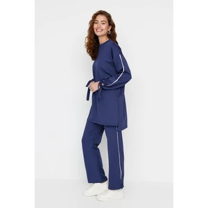 Trendyol Navy Blue Sleeve Detailed Striped Scuba Knitted Tracksuit Set