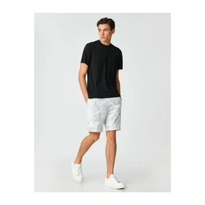 Koton Graffiti Printed Shorts with Lace-Up Waist, Pocket Detail, Slim Fit.