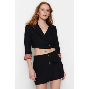 Trendyol Black Crop Weave Patterned Lined Jacket