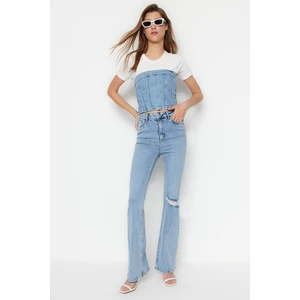 Trendyol Light Blue Ripped High Waist Flare Jeans