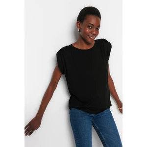 Trendyol Basic Crew Neck Knitted T-Shirt with Black Viscose Wadding and Pleat Detail