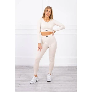 Striped top set with blouse of light beige color